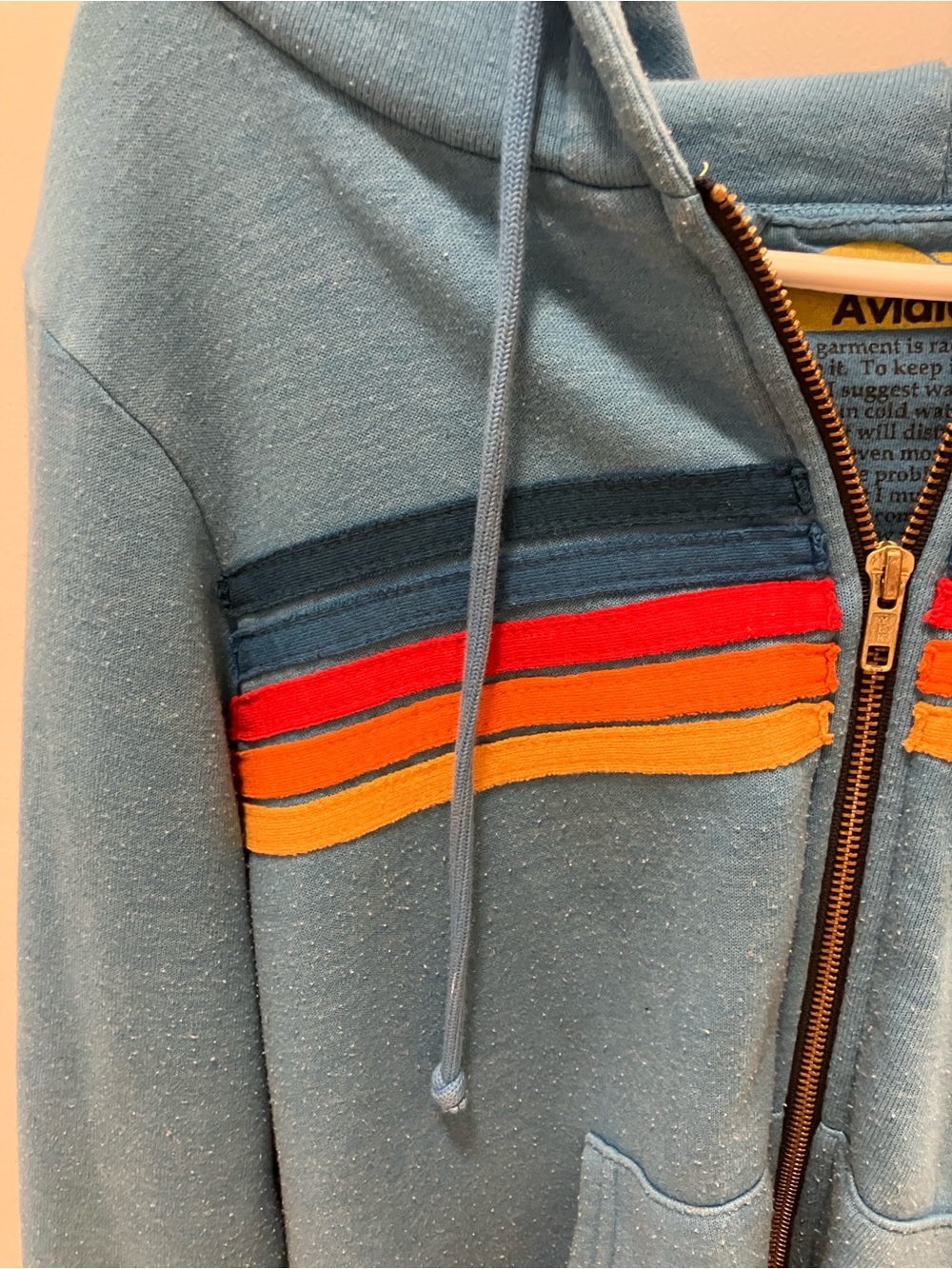 Aviator Nation Light Blue Zip Hoodie with Retro Sunset Stripes, Women’s Small - Picture 2 of 6